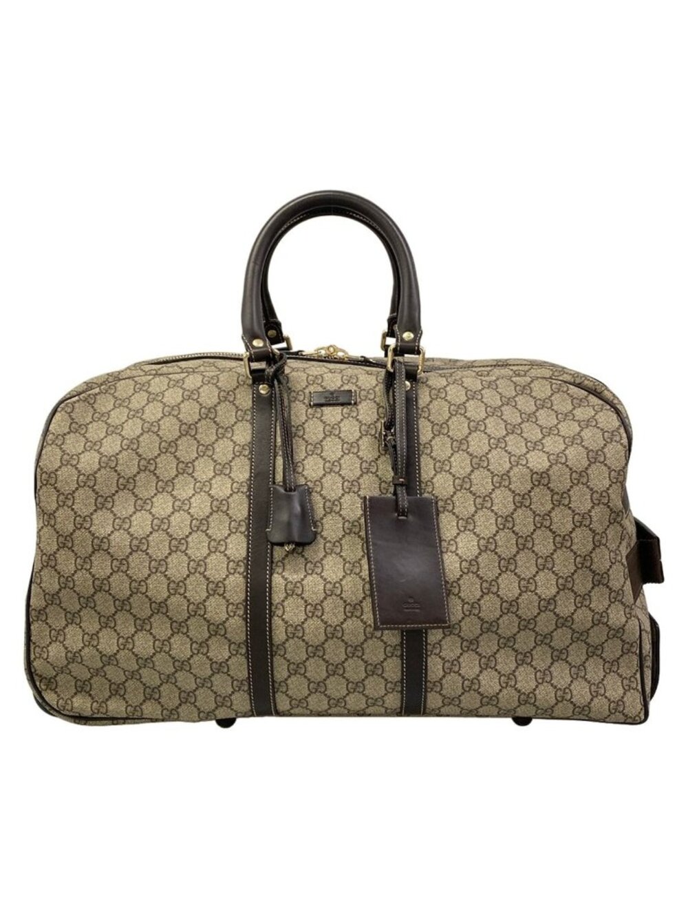 Gucci Travel Bag GG Supreme Beige Dark Brown 2-Way Leather